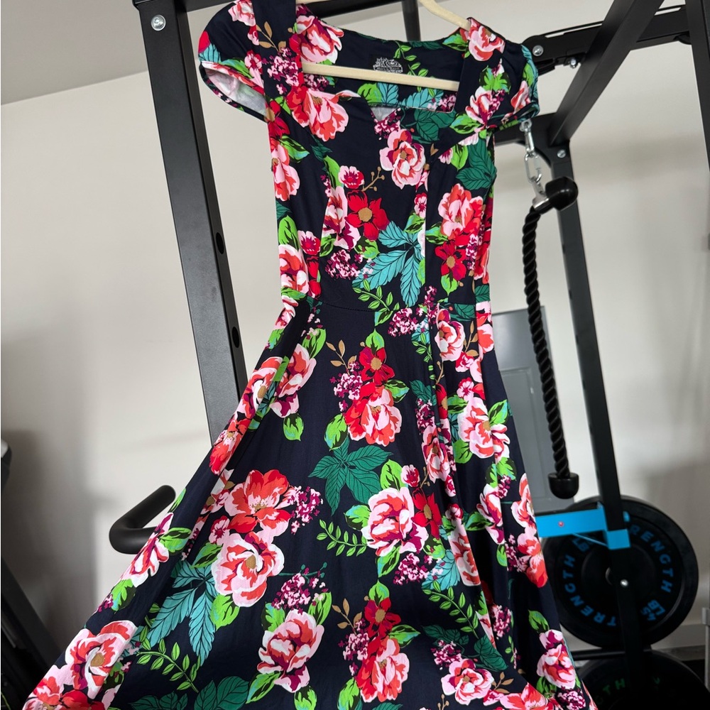 Floral Midi Dress in navy and Pink